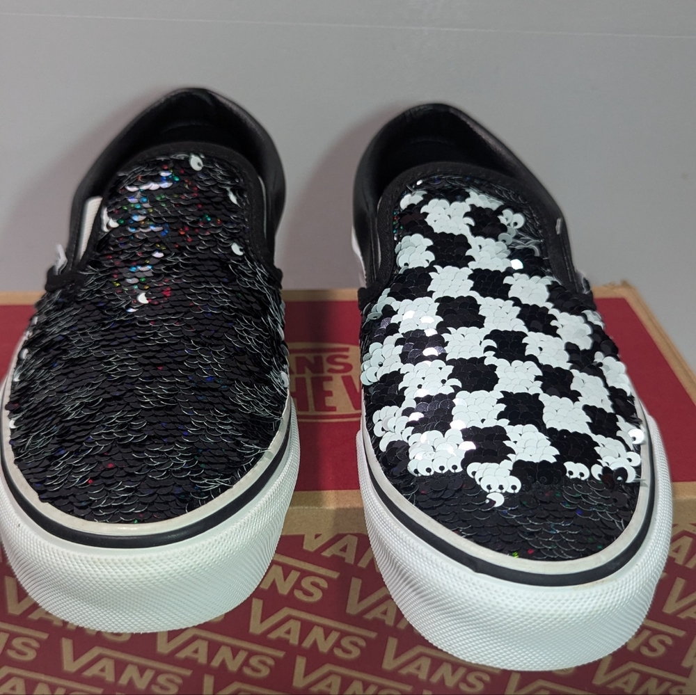 Vans Classic Slip-on Flipping Sequins Black/ White Checkerboard - Picture 4 of 11